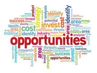 Fototapeta premium Opportunities business concept in word tag cloud, vector