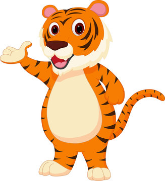 Cute tiger cartoon presenting
