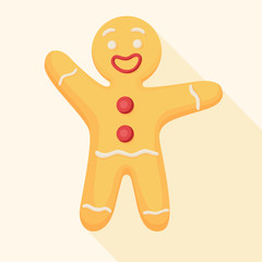 A cheerful gingerbread man with two red buttons and happy smile