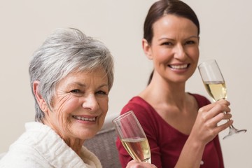 Smiling women holding glass of champagne