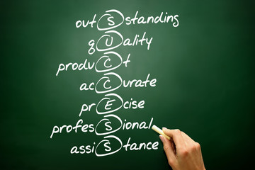 Hand drawn SUCCESS acronym, business concept on blackboard