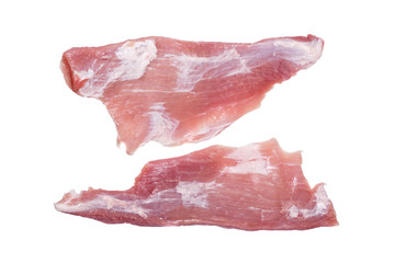 Two slices of pork fillet isolated on white background