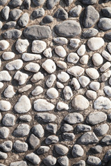 Closeup of black and white big pebble rocks