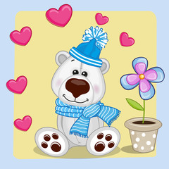 Polar Bear with heart and flower