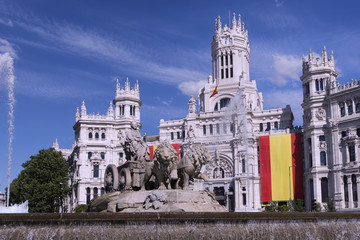 Spanish building. Cibeles Square, Madrid , Spain