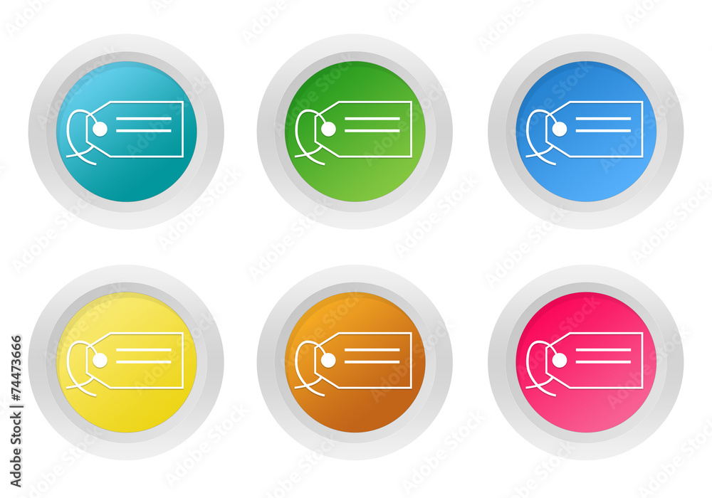 Aufkleber set of rounded colorful buttons with label symbol
