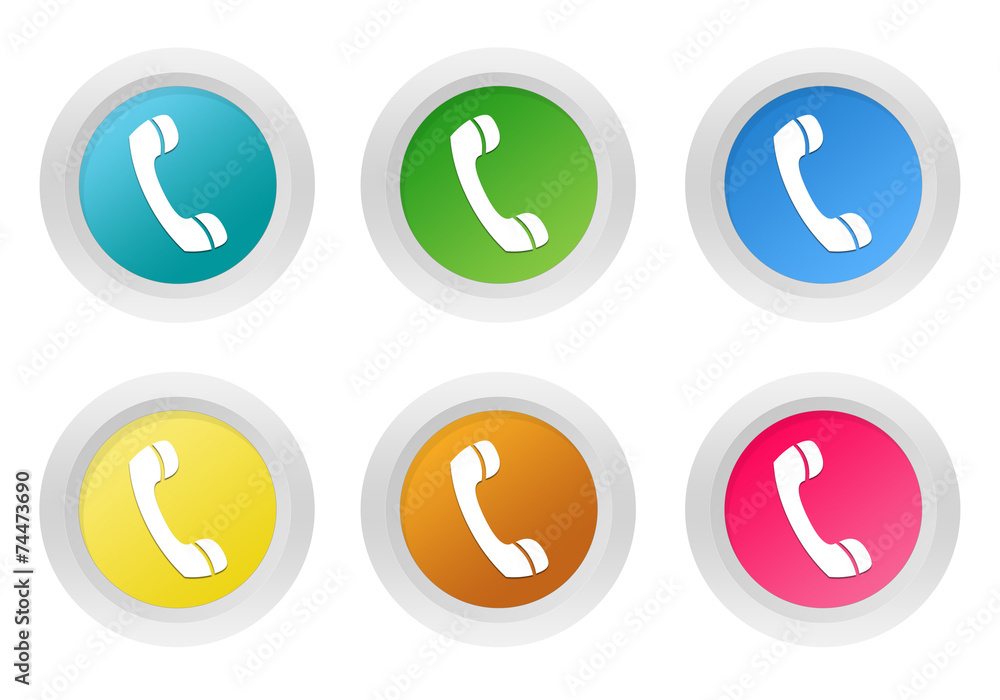 Poster set of rounded colorful buttons with phone symbol