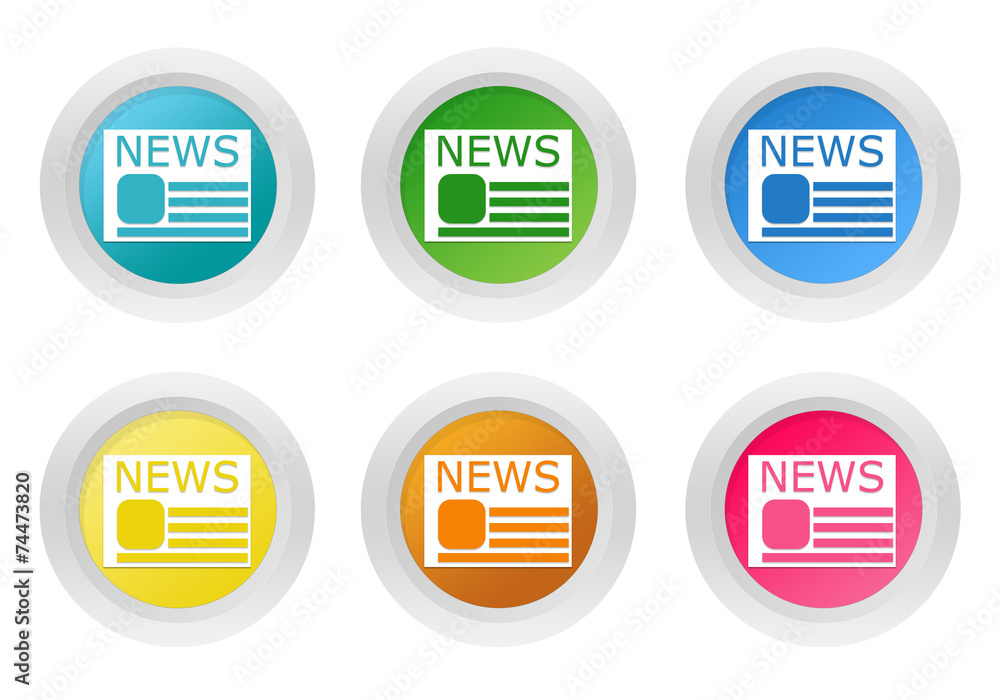 Poster set of rounded colorful buttons with news symbol
