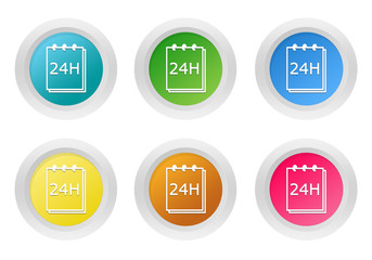 Set of rounded colorful buttons with notepad symbol