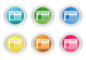 Set of rounded colorful buttons with news symbol