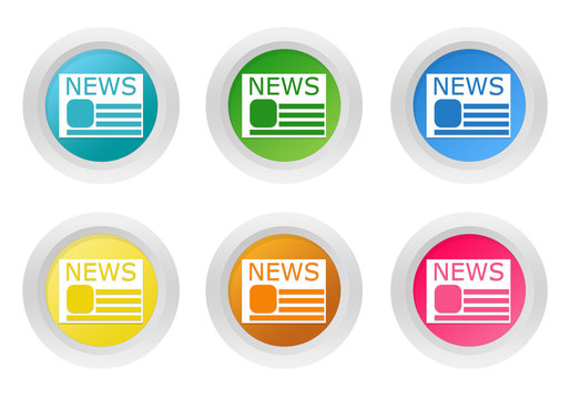 Set of rounded colorful buttons with news symbol