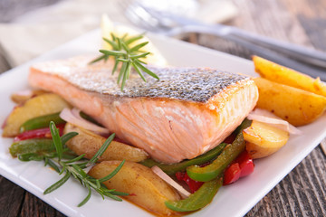 salmon fillet and vegetables