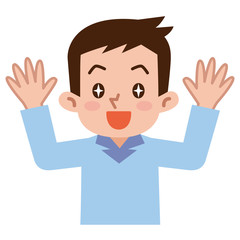 目を輝かせて喜ぶ若い男性