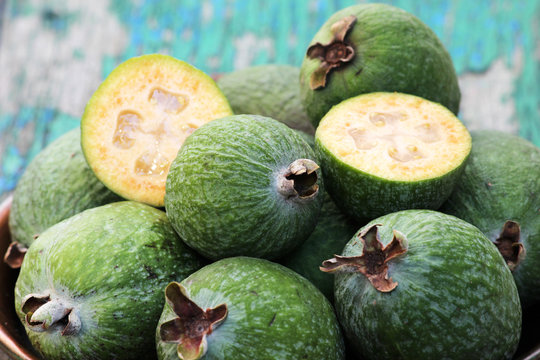 Fresh feijoa on a plate