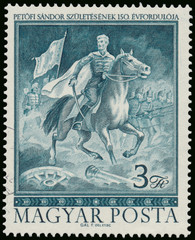 Stamp printed in Hungary shows famous Hungarian poet Sandor Peto