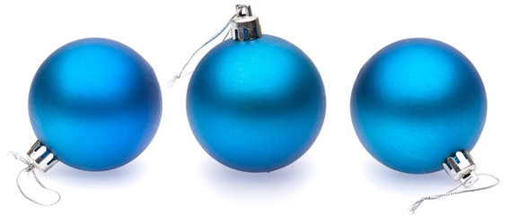 blue christmas balls on white background