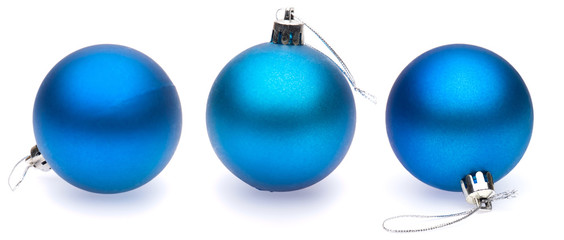 blue christmas balls on white background