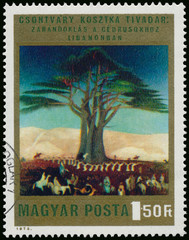 Stamp printed in Hungary shows Picture by Csontvary