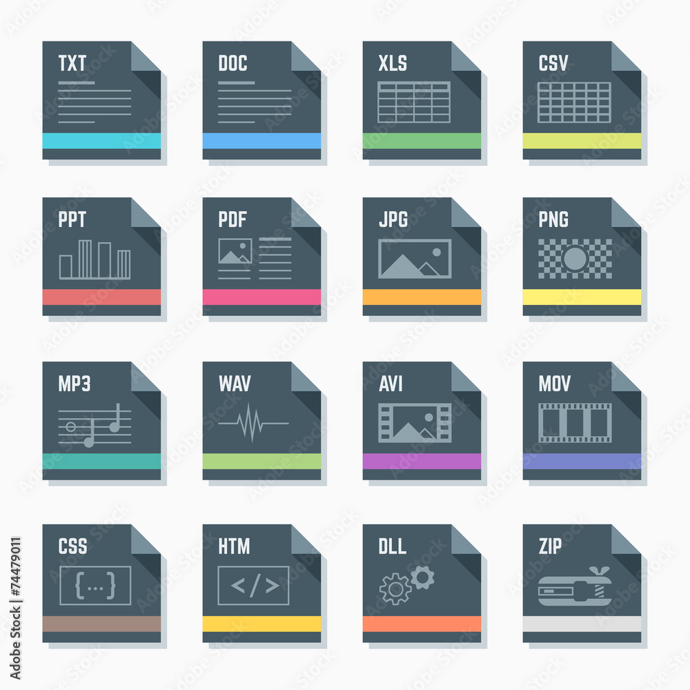 Fototapete vector flat style dark grey square file formats icons