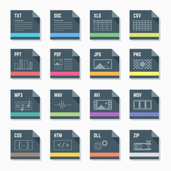 vector flat style dark grey square  file formats icons