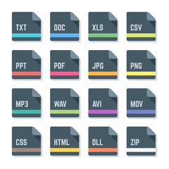 vector flat style rounded square file formats colored icons