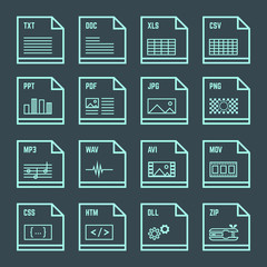 vector outline light blue green square file formats with symbols