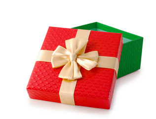 Red and green christmas gift box clipping path.