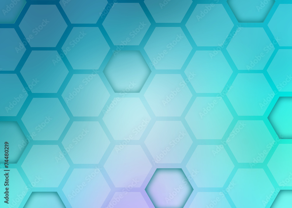 Poster abstract blue background with shape hexagons.