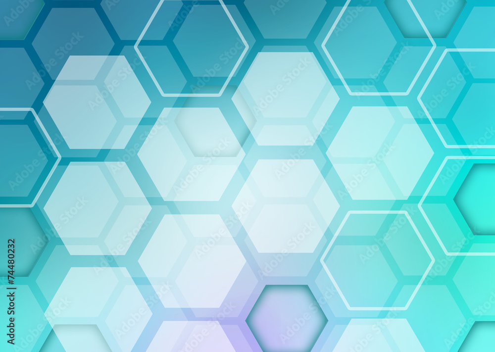 Poster abstract blue background with shape hexagons.