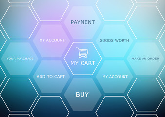 Abstract background with basket and shopping site menu.