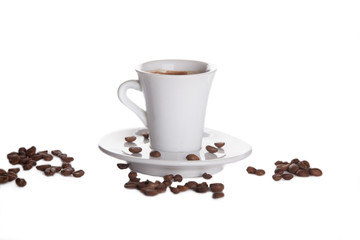 cup of coffee and coffee beans