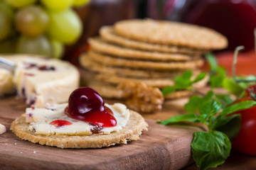 oatcake with stilton cheese and cranberry sauce