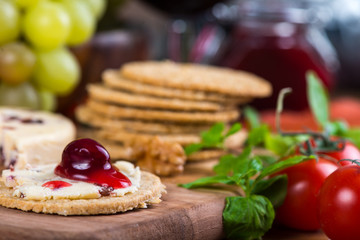 oatcake with stilton cheese and cranberry sauce