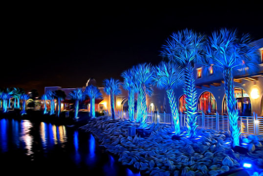 Palms under blue light