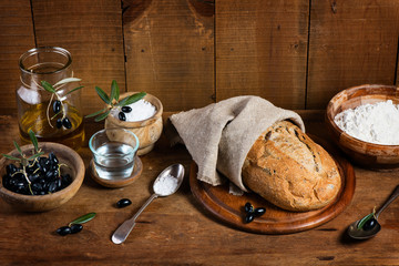 Ingredients for making bread with olives