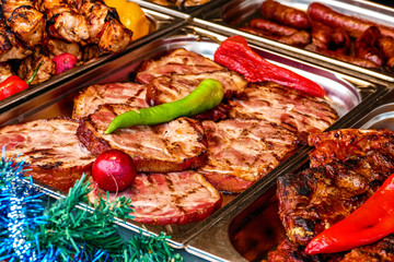 Slices of fried ham, ready to be served at Christmas time 1