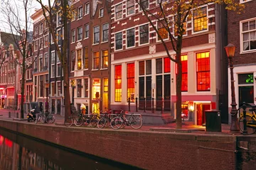 Fotobehang Red light district in Amsterdam Nederland & 39 s nachts © Nataraj