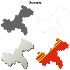 Chongqing blank outline map set