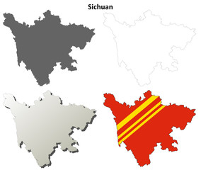 Sichuan blank outline map set