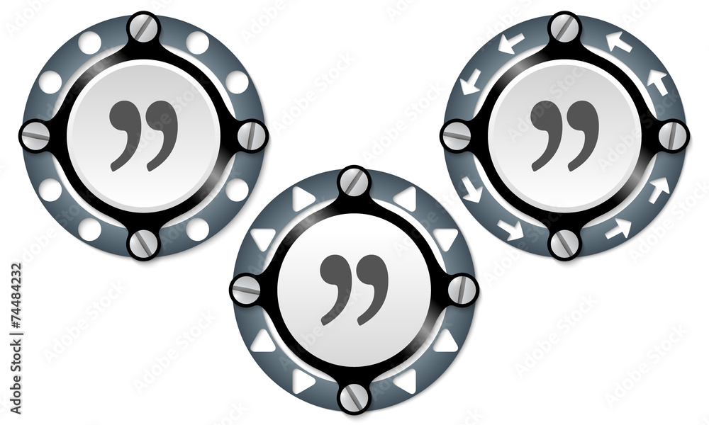 Poster Set of three icons with perforated ring and quotation mark