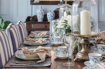 luxury dinning table set at home
