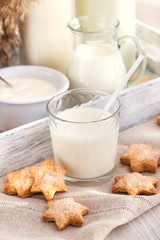 Glass of milk with cookies