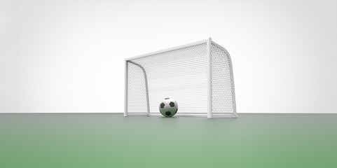 A black and white soccer ball and a goal post