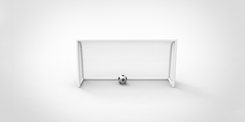 A black and white soccer ball football and a goal post