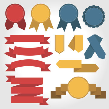 Flat Color Ribbons and Badges, vector