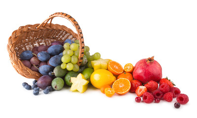 basket with ripe fresh fruits as a rainbow