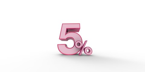 3D rendering of a pink and white 5 percent letters