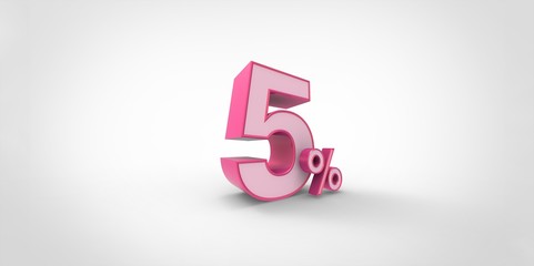 3D rendering of a pink and white 5 percent letters