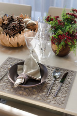 earth tone table set in dinning room