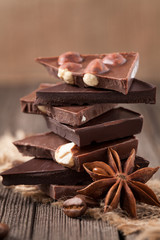 Christmass chocolate with hazelnut cinnamon and star anise